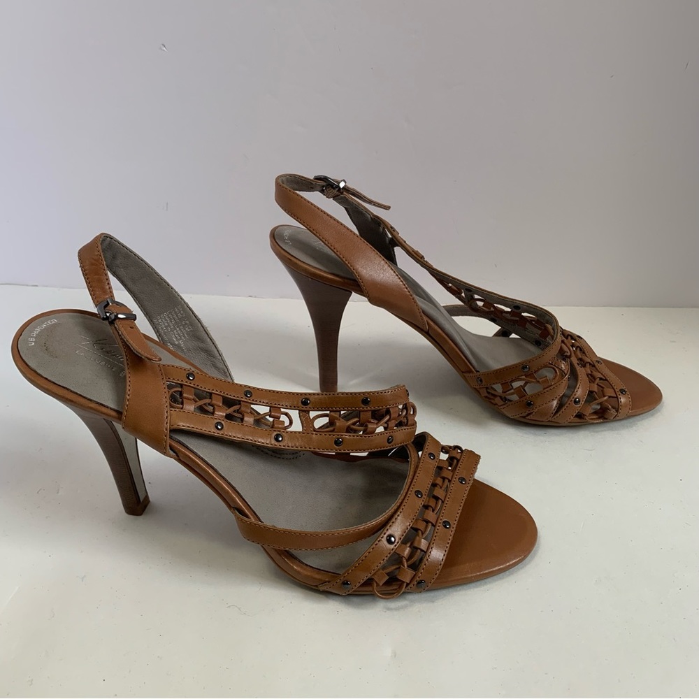KENNETH COLE NEW YORK brown sheβs Lacey leather sandals heels womenβs size 9.5